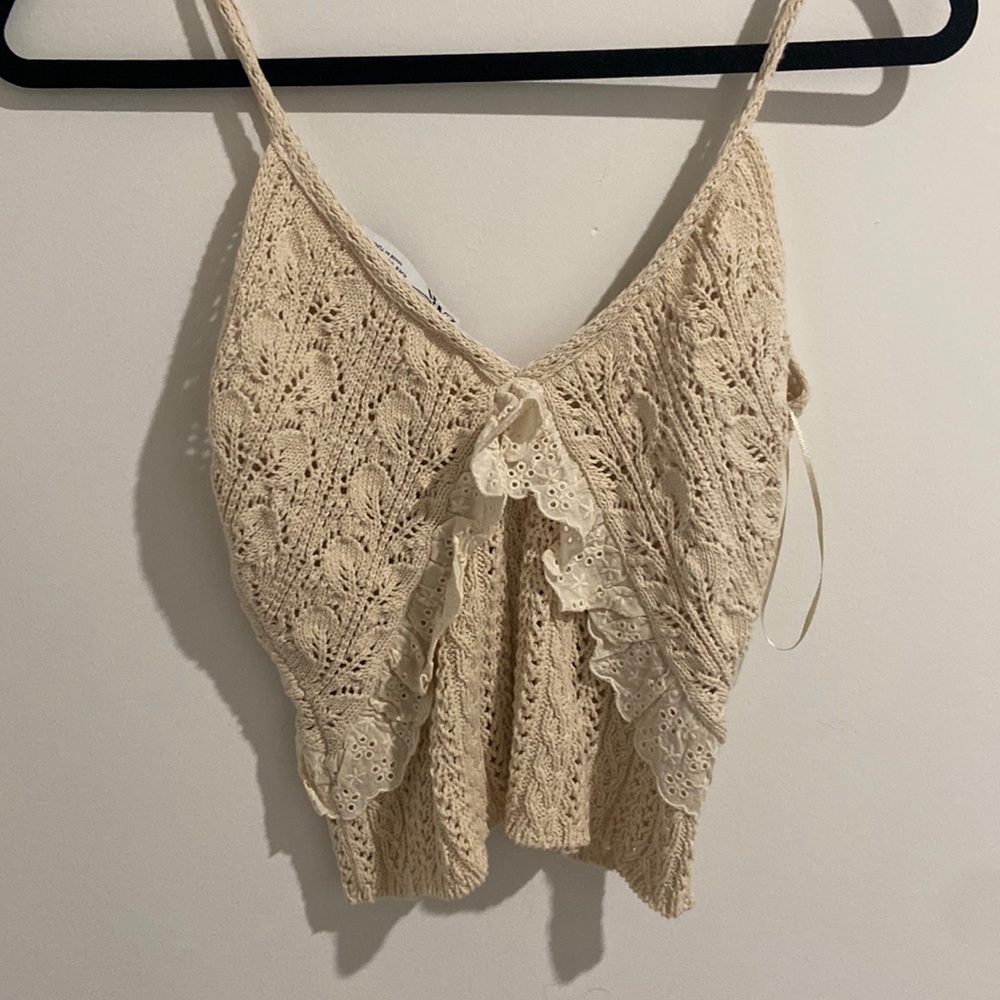 Zara crochet tank top with lace trim